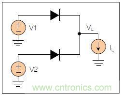 兩個(gè)電源的二極管&ldquo;或&rdquo;電路向負(fù)載供電