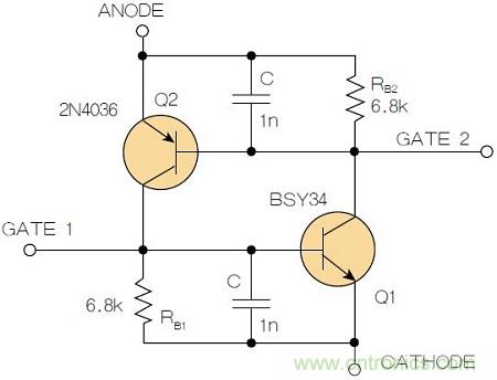 圖2：增加兩個電容值為1nF的SMD陶瓷電容器后，可以在&Delta;V達到10V的情況下防止導通。
