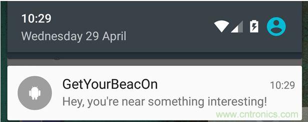 圖10 &ndash; 安卓系統通知，提示附近發現Beacon