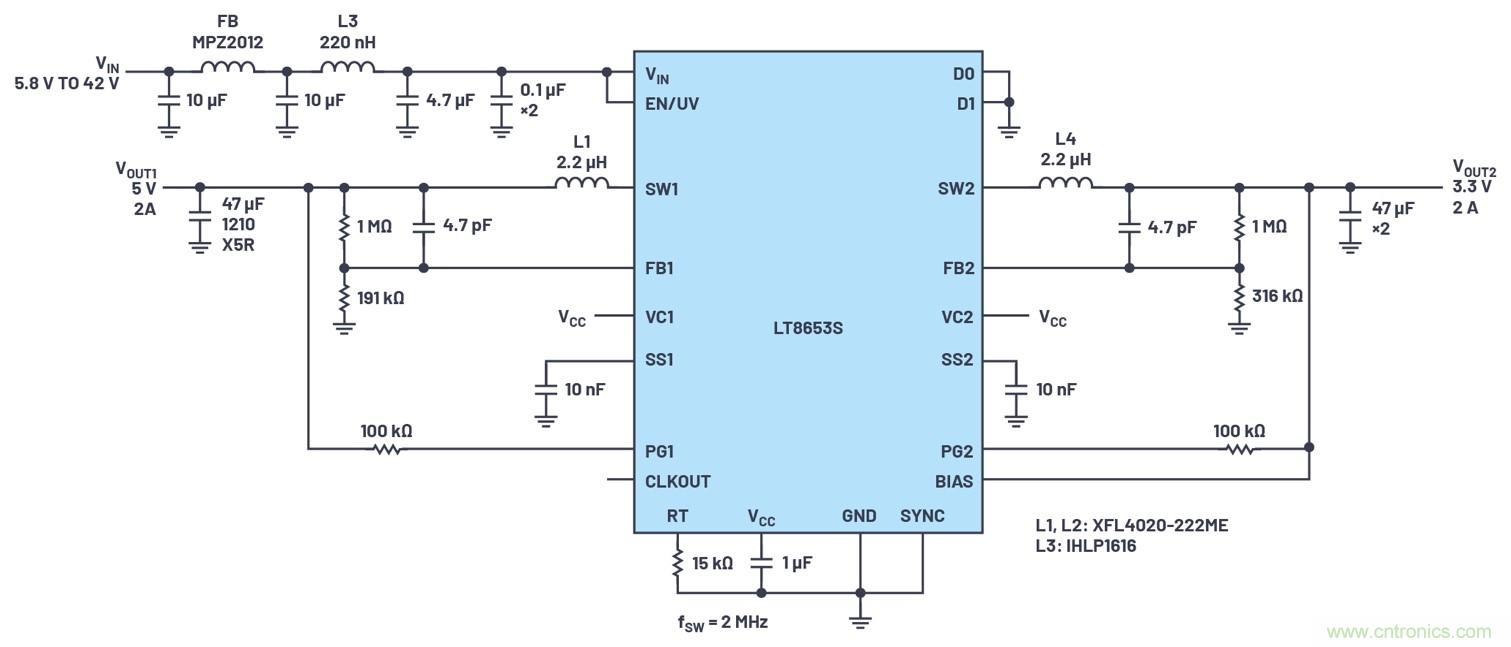具有6.2 &micro;A靜態(tài)電流的雙通道、42 V、2 A、單片、同步降壓型Silent Switcher 2穩(wěn)壓器