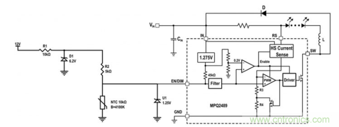 通過(guò)NTC電阻實(shí)現(xiàn)簡(jiǎn)單的汽車(chē)調(diào)光LED溫度控制